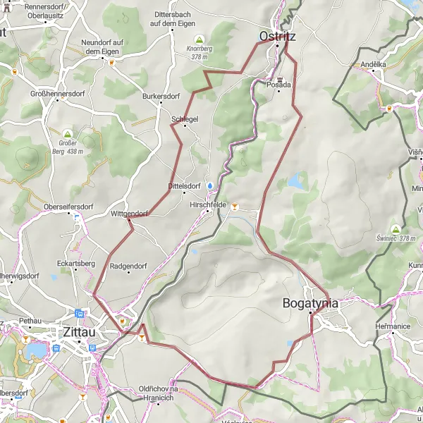 Map miniature of "Ostritz to Zgorzelec Gravel Loop" cycling inspiration in Dresden, Germany. Generated by Tarmacs.app cycling route planner