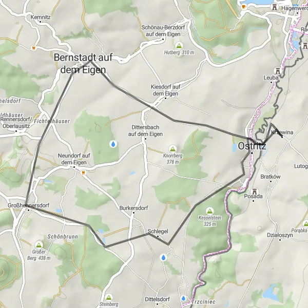 Karten-Miniaturansicht der Radinspiration "Ostritz - Bernstadt auf dem Eigen" in Dresden, Germany. Erstellt vom Tarmacs.app-Routenplaner für Radtouren