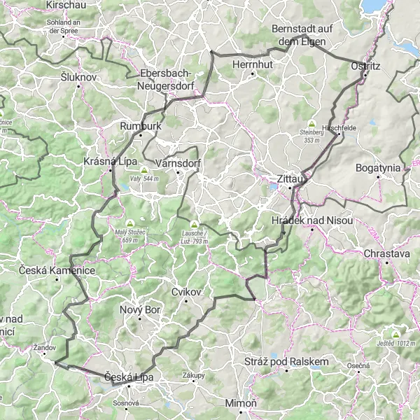 Karten-Miniaturansicht der Radinspiration "Epic Tour: Ostritz - Chřibská" in Dresden, Germany. Erstellt vom Tarmacs.app-Routenplaner für Radtouren