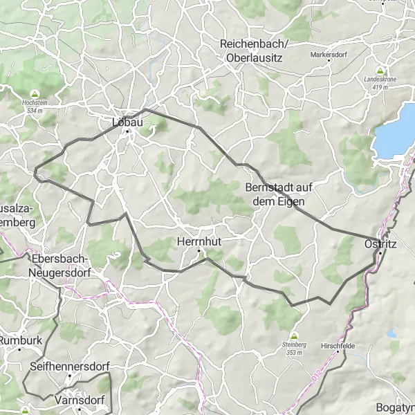 Map miniature of "Ostritz Loop" cycling inspiration in Dresden, Germany. Generated by Tarmacs.app cycling route planner