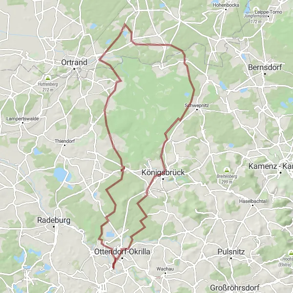 Karten-Miniaturansicht der Radinspiration "Radtour rund um Ottendorf-Okrilla" in Dresden, Germany. Erstellt vom Tarmacs.app-Routenplaner für Radtouren