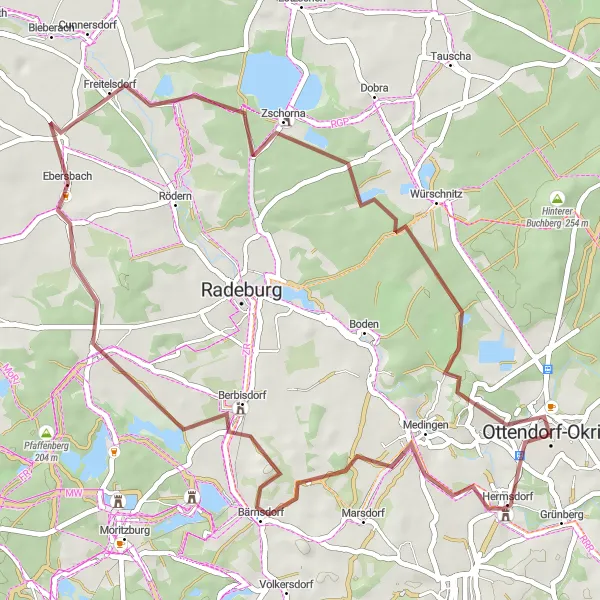 Karten-Miniaturansicht der Radinspiration "Gravel-Tour durch Ottendorf-Okrilla und Umgebung" in Dresden, Germany. Erstellt vom Tarmacs.app-Routenplaner für Radtouren