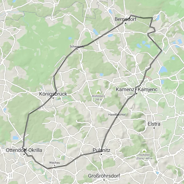 Karten-Miniaturansicht der Radinspiration "Rundtour um Ottendorf-Okrilla" in Dresden, Germany. Erstellt vom Tarmacs.app-Routenplaner für Radtouren