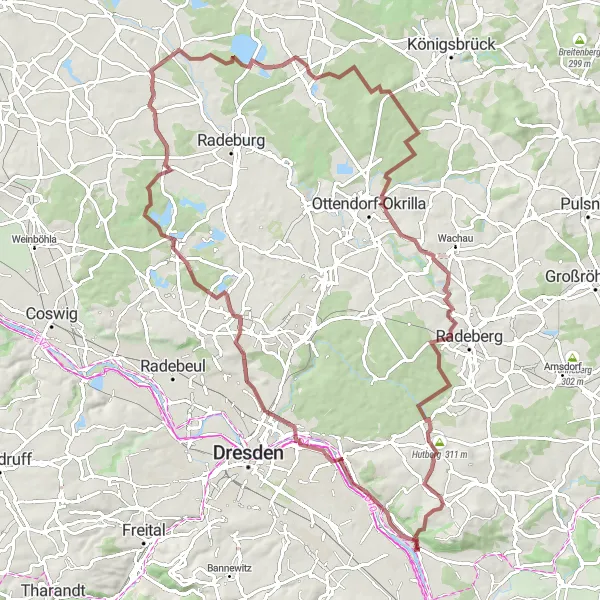 Map miniature of "Gravel Adventure to Malschendorfer Höhe" cycling inspiration in Dresden, Germany. Generated by Tarmacs.app cycling route planner