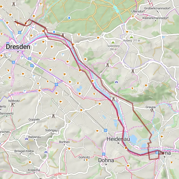 Map miniature of "Rural Serenity: Gravel Expedition from Pirna" cycling inspiration in Dresden, Germany. Generated by Tarmacs.app cycling route planner