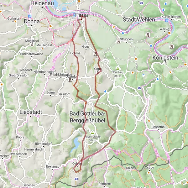 Karten-Miniaturansicht der Radinspiration "Einzigartige Gravel-Tour durch Pirna" in Dresden, Germany. Erstellt vom Tarmacs.app-Routenplaner für Radtouren