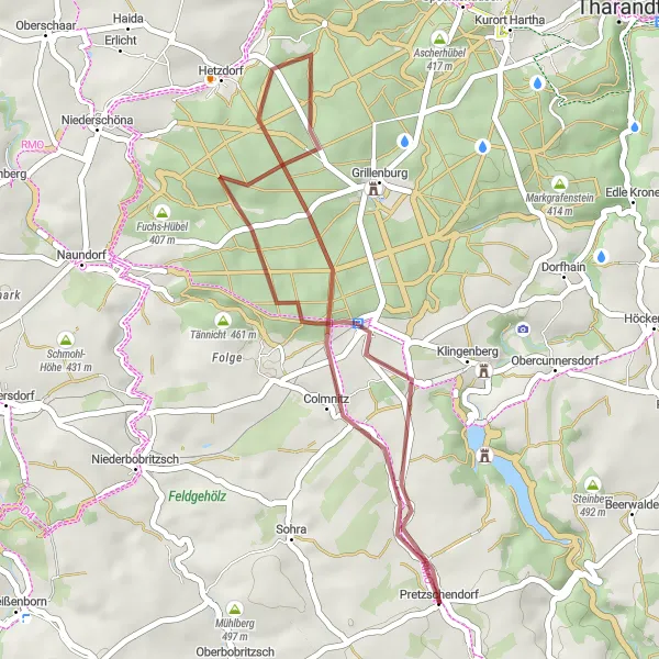 Map miniature of "Gravel Adventure to Colmnitz" cycling inspiration in Dresden, Germany. Generated by Tarmacs.app cycling route planner