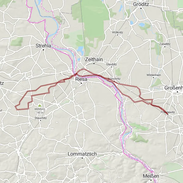 Map miniature of "Grödel-Moritz Loop" cycling inspiration in Dresden, Germany. Generated by Tarmacs.app cycling route planner