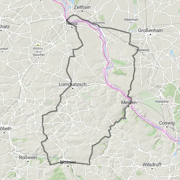 Map miniature of "Priestewitz to Wetterhöhe Loop" cycling inspiration in Dresden, Germany. Generated by Tarmacs.app cycling route planner