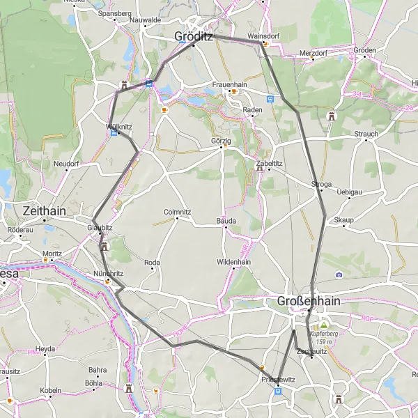 Karten-Miniaturansicht der Radinspiration "Die Großenhain-Route" in Dresden, Germany. Erstellt vom Tarmacs.app-Routenplaner für Radtouren