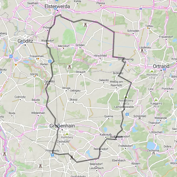 Map miniature of "Discovering the Diverse Landscapes" cycling inspiration in Dresden, Germany. Generated by Tarmacs.app cycling route planner