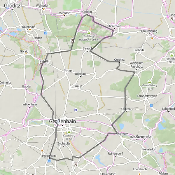 Map miniature of "Großenhain-Landschaftstour" cycling inspiration in Dresden, Germany. Generated by Tarmacs.app cycling route planner