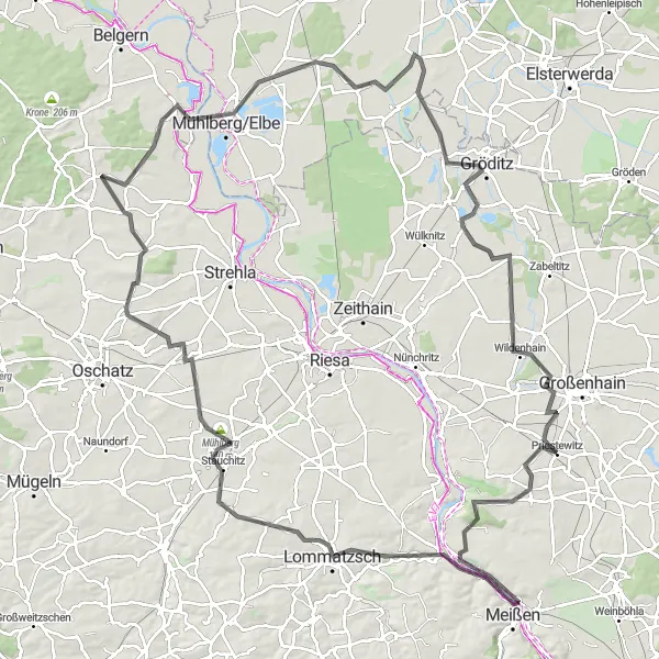 Map miniature of "Bocksberg-Mühlberg Adventure" cycling inspiration in Dresden, Germany. Generated by Tarmacs.app cycling route planner