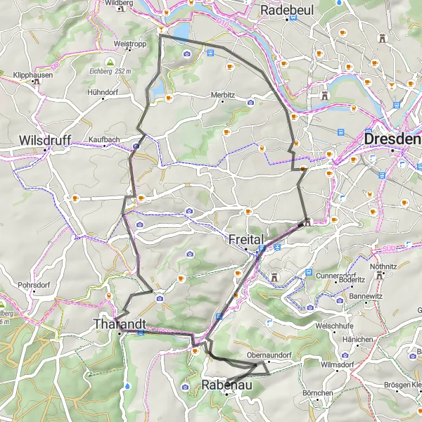 Karten-Miniaturansicht der Radinspiration "Rabenau - Rundtour über Gipfel und Bismarckturm" in Dresden, Germany. Erstellt vom Tarmacs.app-Routenplaner für Radtouren