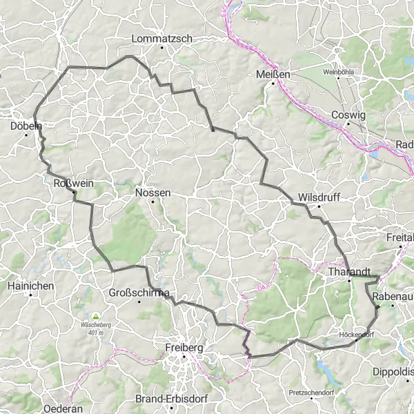 Map miniature of "Rabenau Road Loop" cycling inspiration in Dresden, Germany. Generated by Tarmacs.app cycling route planner
