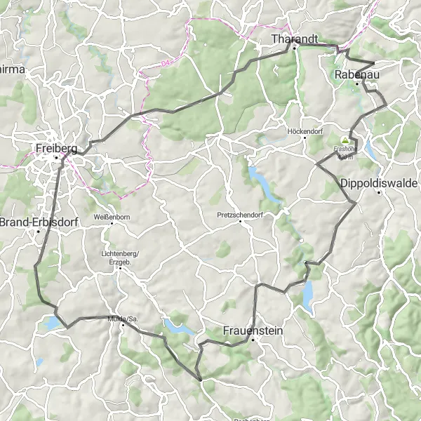 Map miniature of "Rabenau Road Challenge" cycling inspiration in Dresden, Germany. Generated by Tarmacs.app cycling route planner