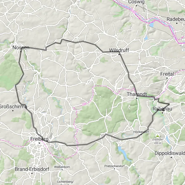 Karten-Miniaturansicht der Radinspiration "Road-Tour von Rabenau nach Freiberg" in Dresden, Germany. Erstellt vom Tarmacs.app-Routenplaner für Radtouren