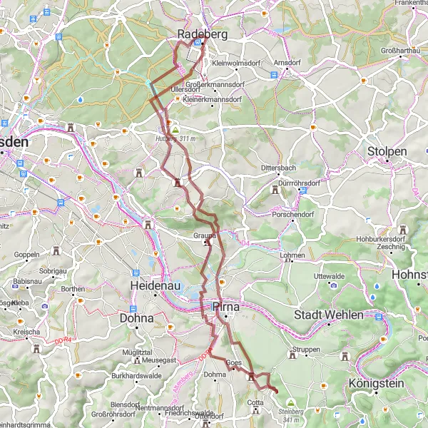 Map miniature of "Gravel Adventure to Klippenstein Castle" cycling inspiration in Dresden, Germany. Generated by Tarmacs.app cycling route planner