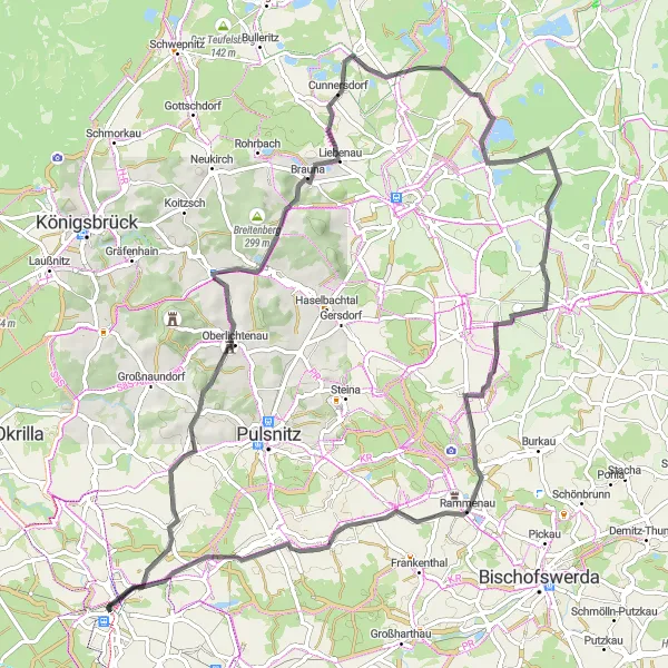 Map miniature of "Leppersdorf - Deutschbaselitz Gravel Route" cycling inspiration in Dresden, Germany. Generated by Tarmacs.app cycling route planner