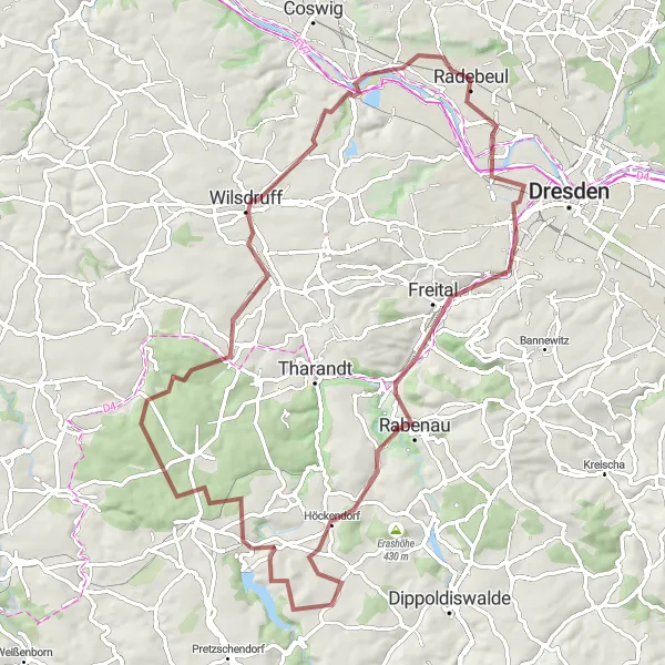 Karten-Miniaturansicht der Radinspiration "Gravel-Tour um Radebeul" in Dresden, Germany. Erstellt vom Tarmacs.app-Routenplaner für Radtouren