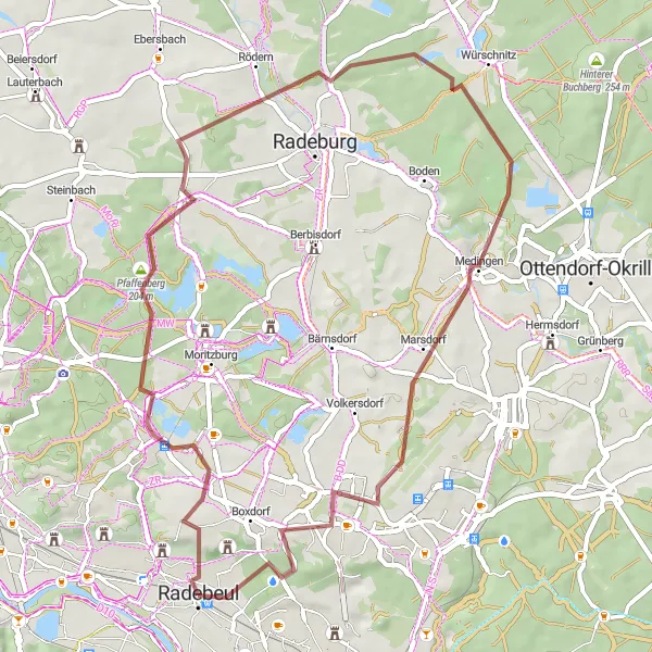 Map miniature of "Gravel Cycling Exploration of Radebeul and its Surroundings" cycling inspiration in Dresden, Germany. Generated by Tarmacs.app cycling route planner