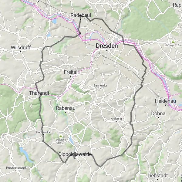Karten-Miniaturansicht der Radinspiration "Sächsische Highlights auf dem Rennrad" in Dresden, Germany. Erstellt vom Tarmacs.app-Routenplaner für Radtouren