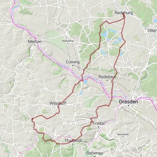 Map miniature of "Gravel Adventure through the Rocky Mountains" cycling inspiration in Dresden, Germany. Generated by Tarmacs.app cycling route planner