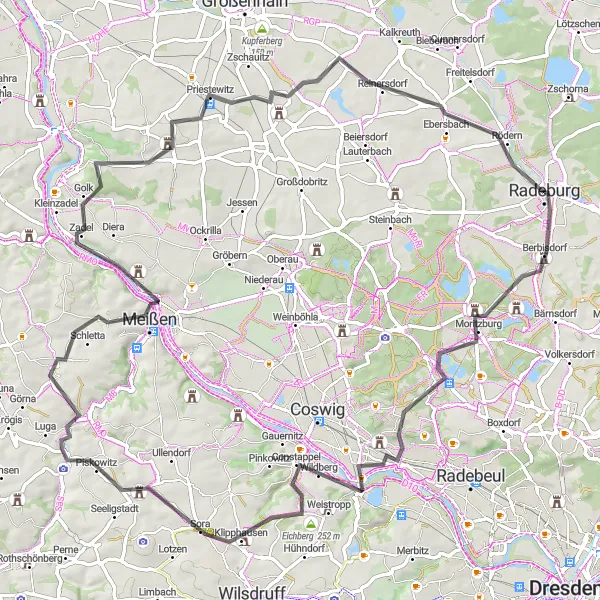 Map miniature of "Cultural and Historical Tour of Meissen" cycling inspiration in Dresden, Germany. Generated by Tarmacs.app cycling route planner