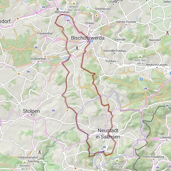 Map miniature of "Rammenau to Bischofswerda Gravel Route" cycling inspiration in Dresden, Germany. Generated by Tarmacs.app cycling route planner