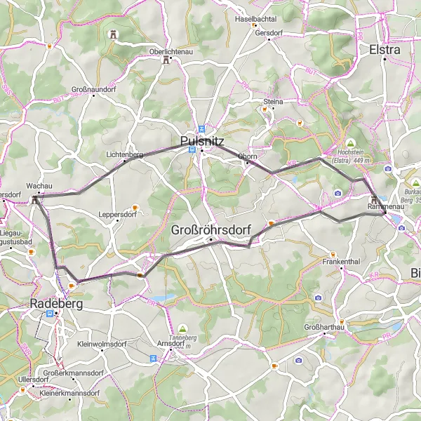 Map miniature of "Road Cycling Adventure" cycling inspiration in Dresden, Germany. Generated by Tarmacs.app cycling route planner