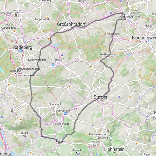 Map miniature of "Rammenau and Surrounding Highlights" cycling inspiration in Dresden, Germany. Generated by Tarmacs.app cycling route planner