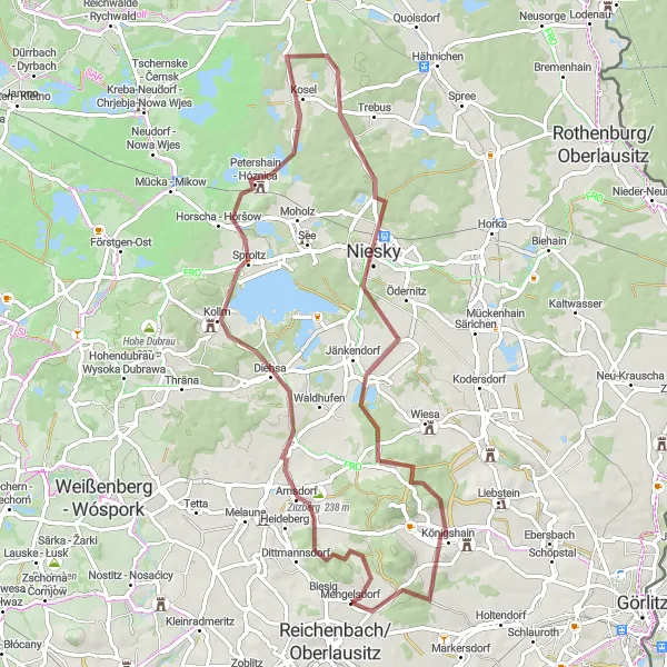 Map miniature of "Exploring the Gravel Paths of Reichenbach" cycling inspiration in Dresden, Germany. Generated by Tarmacs.app cycling route planner