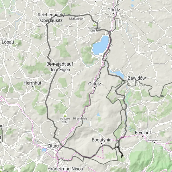 Karten-Miniaturansicht der Radinspiration "Radtour durch die Lausitzer Berge" in Dresden, Germany. Erstellt vom Tarmacs.app-Routenplaner für Radtouren