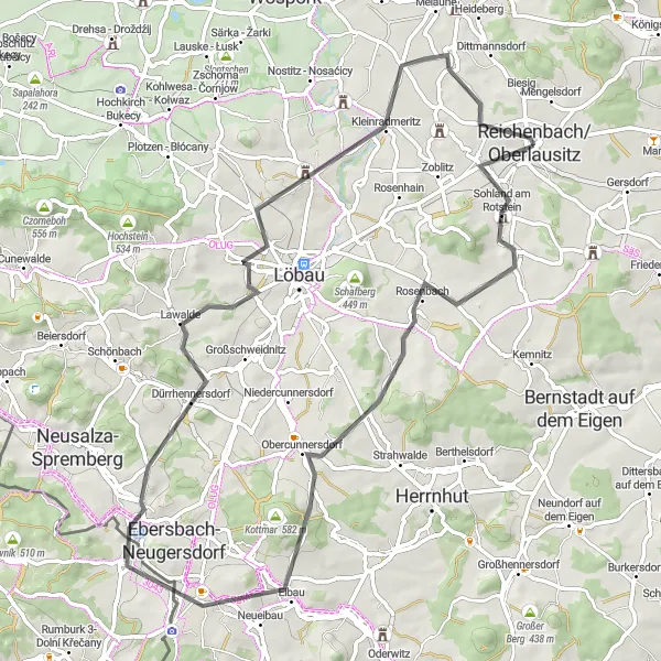 Map miniature of "Cycling the Charming Roads of Reichenbach" cycling inspiration in Dresden, Germany. Generated by Tarmacs.app cycling route planner