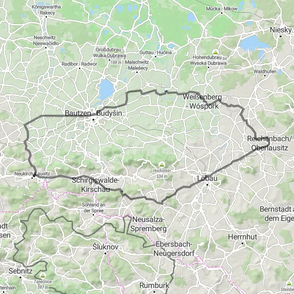 Karten-Miniaturansicht der Radinspiration "Rundfahrt durch Oberlausitz" in Dresden, Germany. Erstellt vom Tarmacs.app-Routenplaner für Radtouren