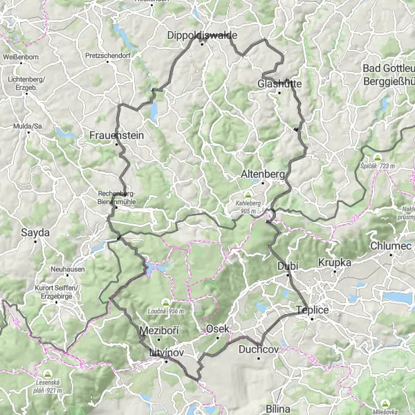 Karten-Miniaturansicht der Radinspiration "Von Reinhardtsgrimma zum Schlossberg" in Dresden, Germany. Erstellt vom Tarmacs.app-Routenplaner für Radtouren