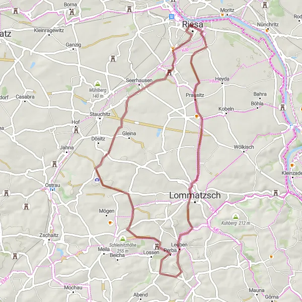 Karten-Miniaturansicht der Radinspiration "Herausfordernde Gravelstrecke um Riesa" in Dresden, Germany. Erstellt vom Tarmacs.app-Routenplaner für Radtouren