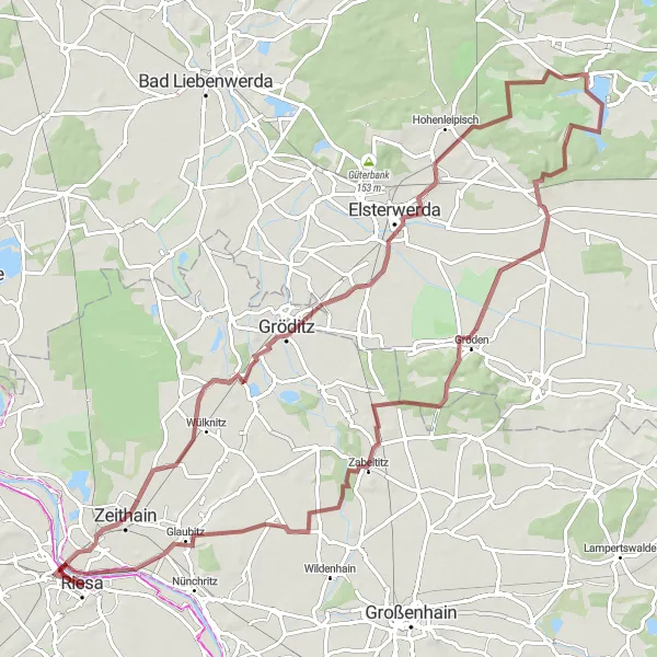 Map miniature of "The Gravel Adventure" cycling inspiration in Dresden, Germany. Generated by Tarmacs.app cycling route planner