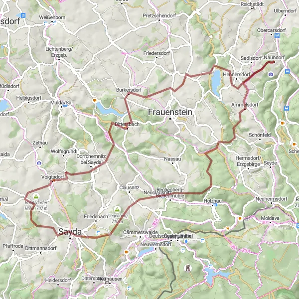 Map miniature of "Gravel Adventure in the Ore Mountains" cycling inspiration in Dresden, Germany. Generated by Tarmacs.app cycling route planner