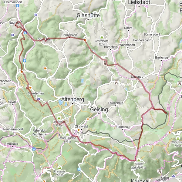 Map miniature of "Schmiedeberg Gravel Adventure" cycling inspiration in Dresden, Germany. Generated by Tarmacs.app cycling route planner