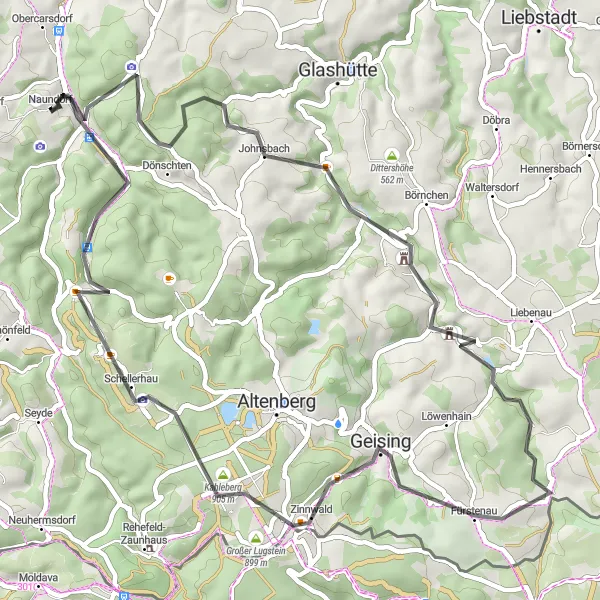 Map miniature of "The Kohlberg Loop" cycling inspiration in Dresden, Germany. Generated by Tarmacs.app cycling route planner