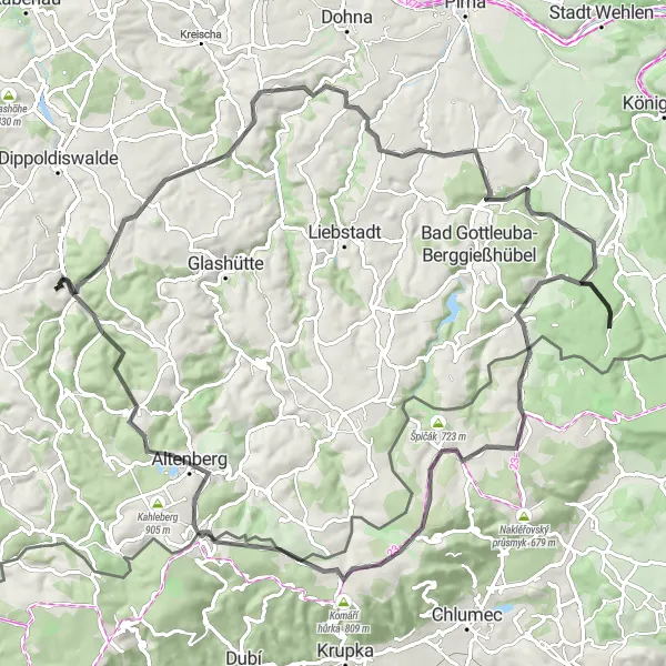 Map miniature of "Climbing Challenge" cycling inspiration in Dresden, Germany. Generated by Tarmacs.app cycling route planner