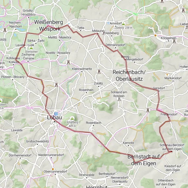 Map miniature of "Discovering the Gravel Paths" cycling inspiration in Dresden, Germany. Generated by Tarmacs.app cycling route planner