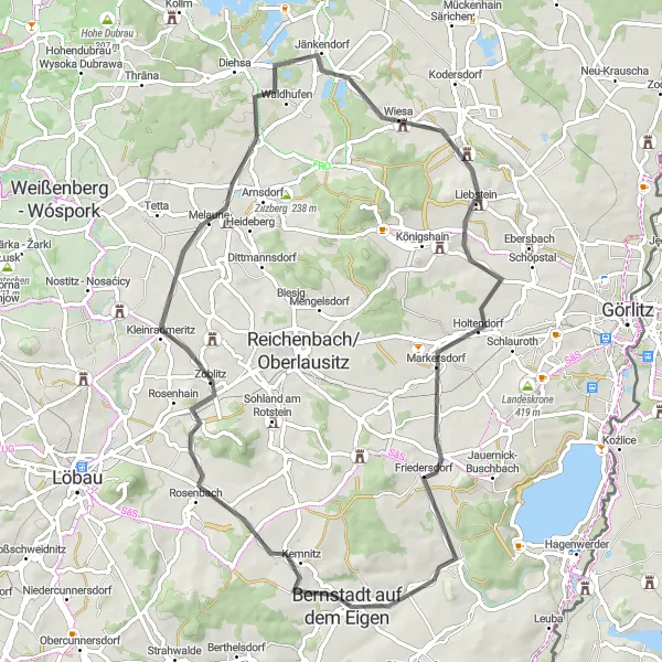 Map miniature of "The Hutberg Loop" cycling inspiration in Dresden, Germany. Generated by Tarmacs.app cycling route planner