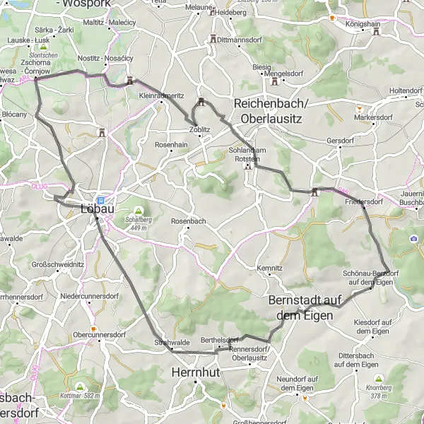 Map miniature of "Discovering the Beauties of Sohland am Rotstein: Scenic Landscapes and Quaint Villages" cycling inspiration in Dresden, Germany. Generated by Tarmacs.app cycling route planner