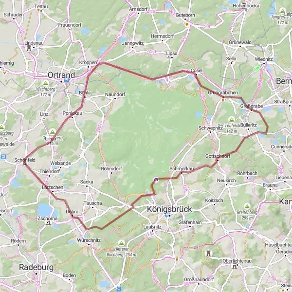 Karten-Miniaturansicht der Radinspiration "Gravel-Tour Schönfeld - Weinberg" in Dresden, Germany. Erstellt vom Tarmacs.app-Routenplaner für Radtouren