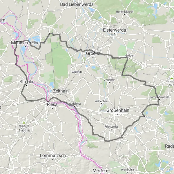 Karten-Miniaturansicht der Radinspiration "Die Straßenrunde von Schönfeld" in Dresden, Germany. Erstellt vom Tarmacs.app-Routenplaner für Radtouren