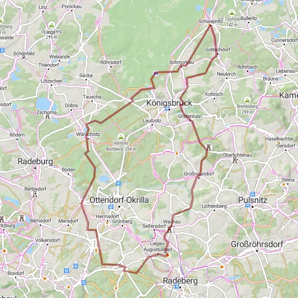 Karten-Miniaturansicht der Radinspiration "Rund um Schwepnitz Entdeckungstour" in Dresden, Germany. Erstellt vom Tarmacs.app-Routenplaner für Radtouren