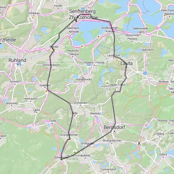 Map miniature of "Senftenberg Loop" cycling inspiration in Dresden, Germany. Generated by Tarmacs.app cycling route planner