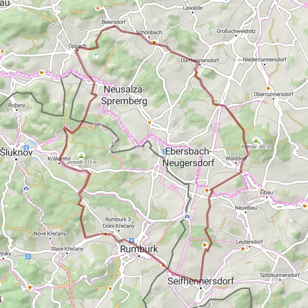 Map miniature of "Seifhennersdorf Gravel Adventure" cycling inspiration in Dresden, Germany. Generated by Tarmacs.app cycling route planner